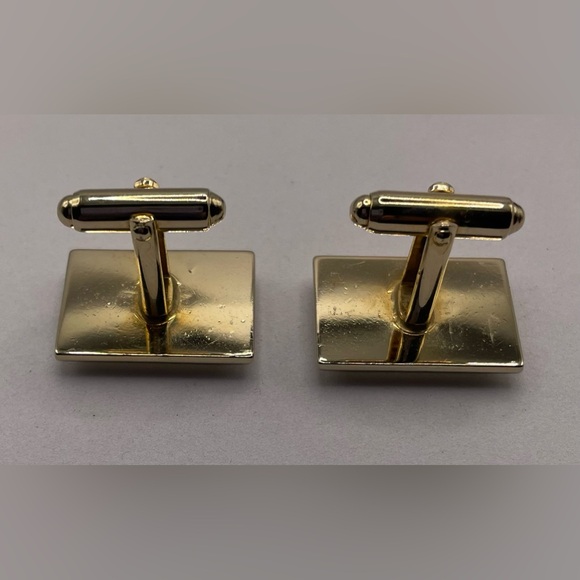 3 for $30 Vintage Gold Tone Rectangular Cufflinks Brushed Textured Raised Center - Picture 4 of 8